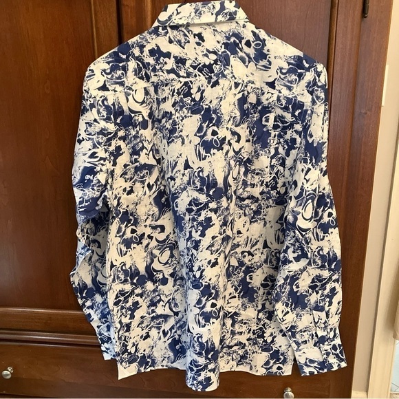 Raffi Blue and White Casual Button Down Shirt - Picture 7 of 7